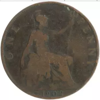 Монета пенни Англии 1902 года Бронза Эдуард VII