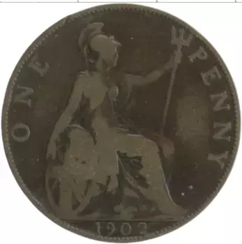Монета пенни Англии 1902 года Бронза Эдуард VII