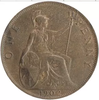 Монета пенни Англии 1902 года Бронза Эдуард VII