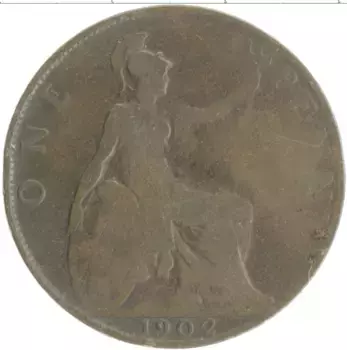Монета пенни Англии 1902 года Бронза Эдвард VII
