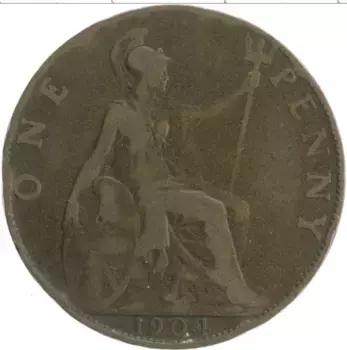 Монета пенни Англии 1904 года Бронза Эдуард VII