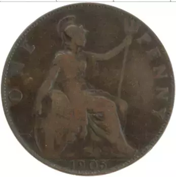 Монета пенни Англии 1905 года Бронза Эдуард VII