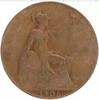 Монета пенни Англии 1906 года Бронза Эдуард VII
