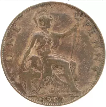Монета пенни Англии 1907 года Бронза Эдуард VII