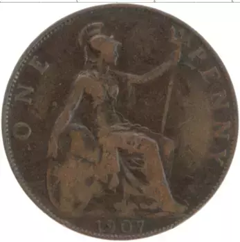 Монета пенни Англии 1907 года Бронза Эдуард VII