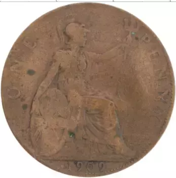 Монета пенни Англии 1909 года Бронза Эдуард VII