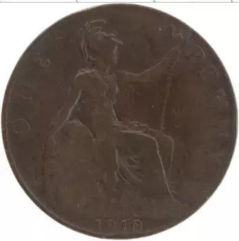 Монета пенни Англии 1910 года Бронза Эдуард VII