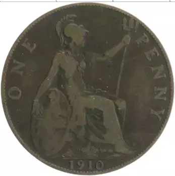 Монета пенни Англии 1910 года Бронза Эдуард VII