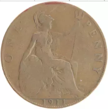 Монета пенни Англии 1911 года Бронза Георг V