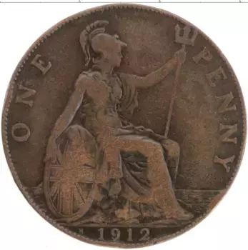 Монета пенни Англии 1912 года Бронза Георг V (м
