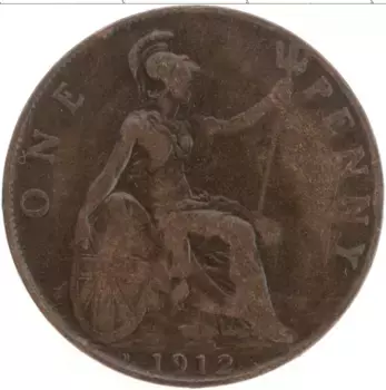 Монета пенни Англии 1912 года Бронза Георг V (м