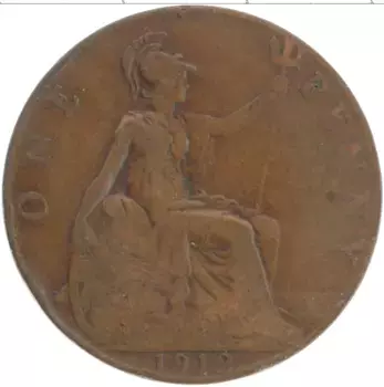 Монета пенни Англии 1912 года Бронза Георг V