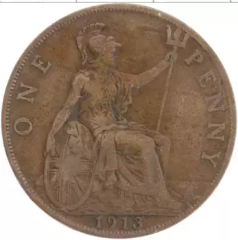 Монета пенни Англии 1913 года Бронза Георг V
