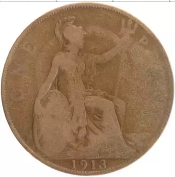 Монета пенни Англии 1913 года Бронза Георг V