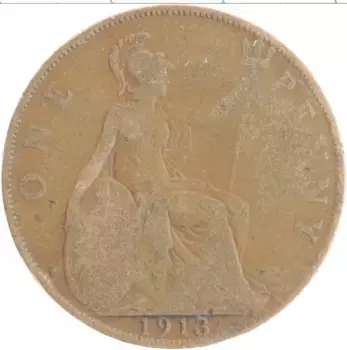 Монета пенни Англии 1913 года Бронза Георг V