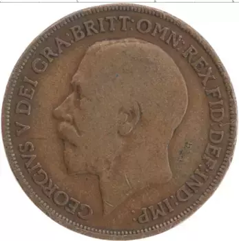 Монета пенни Англии 1915 года Бронза Георг V