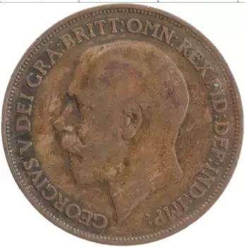 Монета пенни Англии 1915 года Бронза Георг V