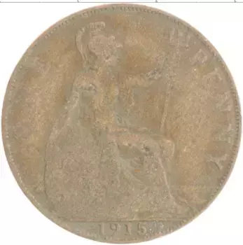 Монета пенни Англии 1915 года Бронза Георг V