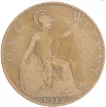 Монета пенни Англии 1915 года Бронза Георг V
