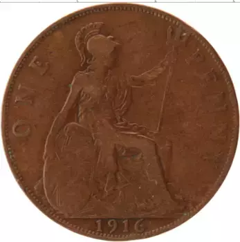 Монета пенни Англии 1916 года Бронза Георг V