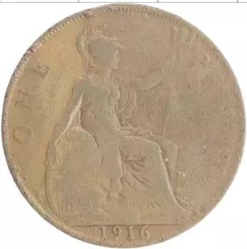 Монета пенни Англии 1916 года Бронза Георг V