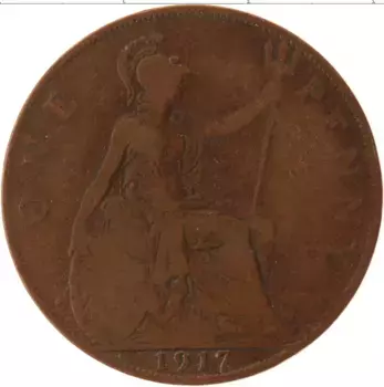 Монета пенни Англии 1917 года Бронза Георг V