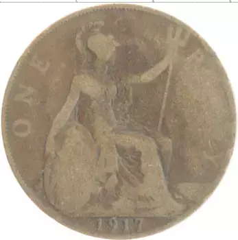 Монета пенни Англии 1917 года Бронза Георг V