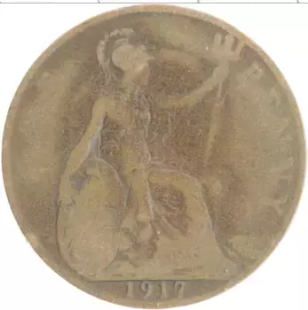 Монета пенни Англии 1917 года Бронза Георг V