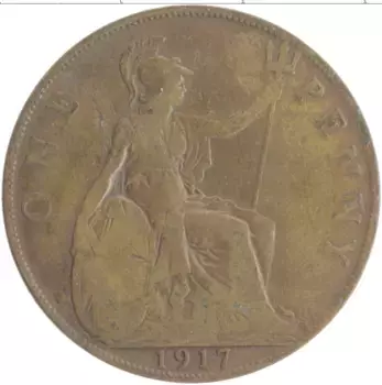 Монета пенни Англии 1917 года Бронза Георг V