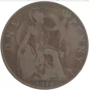 Монета пенни Англии 1918 года Бронза Георг V