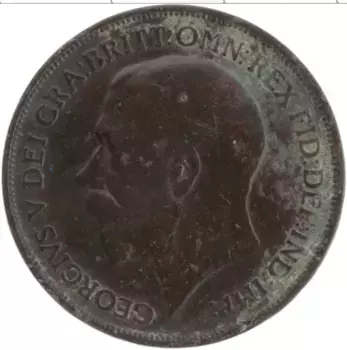 Монета пенни Англии 1918 года Бронза Георг V