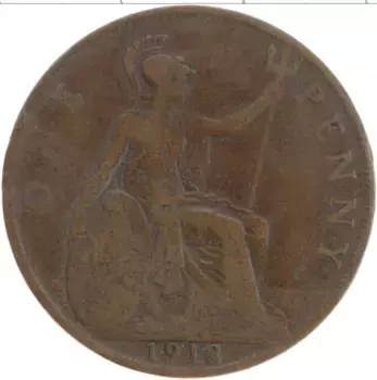 Монета пенни Англии 1918 года Бронза Георг V