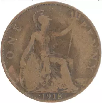 Монета пенни Англии 1918 года Бронза Георг V
