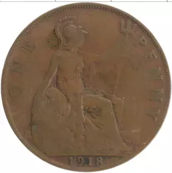 Монета пенни Англии 1918 года Бронза Георг V