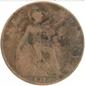 Монета пенни Англии 1918 года Бронза Георг V
