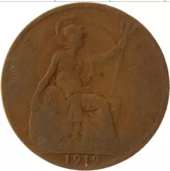 Монета пенни Англии 1919 года Бронза Георг V