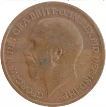 Монета пенни Англии 1919 года Бронза Георг V