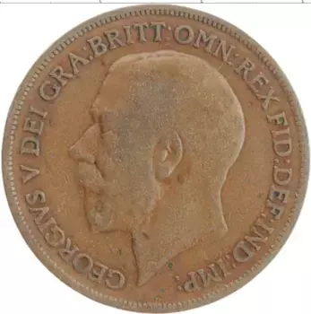 Монета пенни Англии 1919 года Бронза Георг V