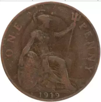 Монета пенни Англии 1919 года Бронза Георг V (м