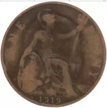 Монета пенни Англии 1919 года Бронза Георг V (м