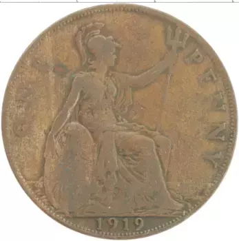Монета пенни Англии 1919 года Бронза Георг V