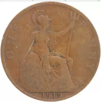 Монета пенни Англии 1919 года Бронза Георг V