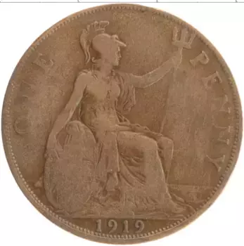 Монета пенни Англии 1919 года Бронза Георг V