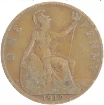 Монета пенни Англии 1919 года Бронза Георг V