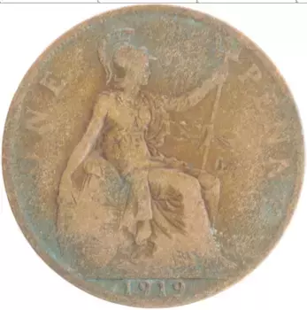 Монета пенни Англии 1919 года Бронза Георг V