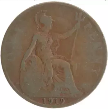Монета пенни Англии 1919 года Бронза Георг V
