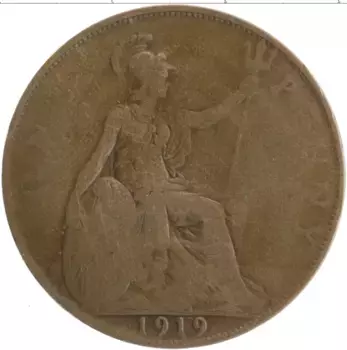 Монета пенни Англии 1919 года Бронза Георг V