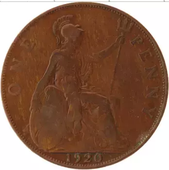 Монета пенни Англии 1920 года Бронза Георг V