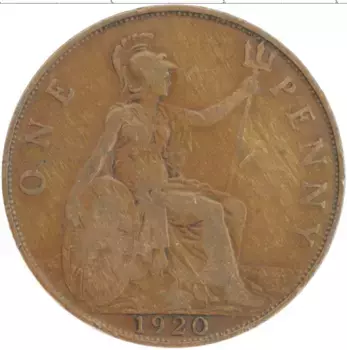 Монета пенни Англии 1920 года Бронза Георг V