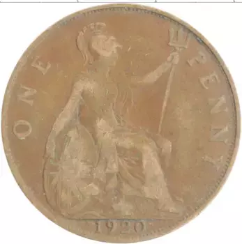 Монета пенни Англии 1920 года Бронза Георг V